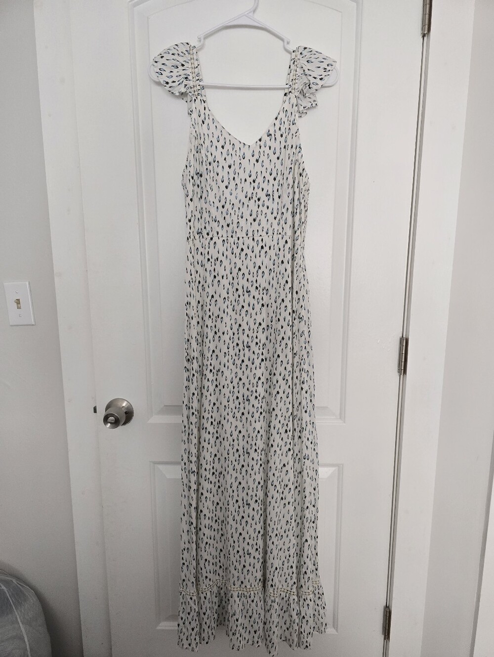 Japna White Maxi Dress with Black Speckle Print